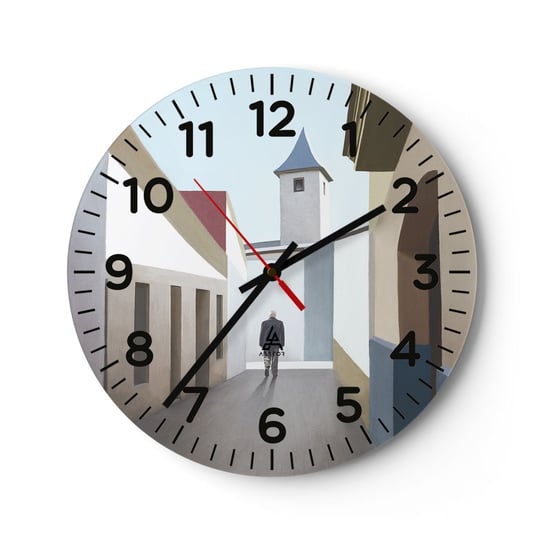 Zegar ścienny - Słoneczny spacer - 30x30cm - Pastelowe Budynki Architektura - Okrągły zegar ścienny - Nowoczeny Stylowy Zegar do salonu do kuchni - Cichy i Modny zegar ARTTOR