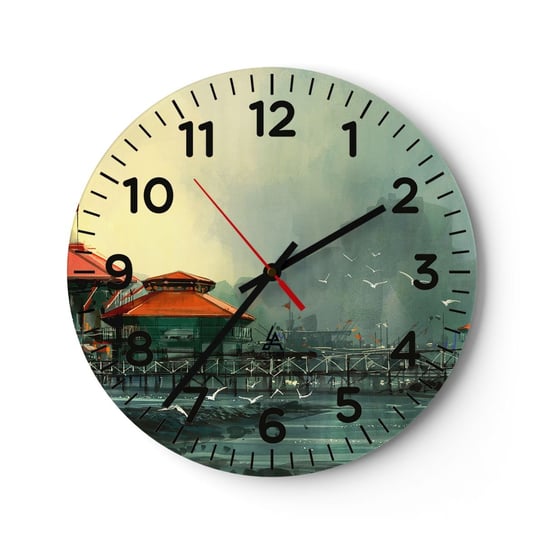 Zegar ścienny - Słotny dzień w porcie - 30x30cm - Miasto Portowe Architektura Morze - Okrągły zegar ścienny - Nowoczeny Stylowy Zegar do salonu do kuchni - Cichy i Modny zegar ARTTOR