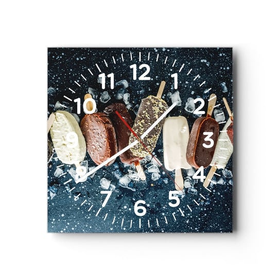 Zegar ścienny - Smak gorącego lata - 30x30cm - Lody Gastronomia Jedzenie - Kwadratowy zegar ścienny - Nowoczeny Stylowy Zegar do salonu do kuchni - Cichy i Modny zegar ARTTOR