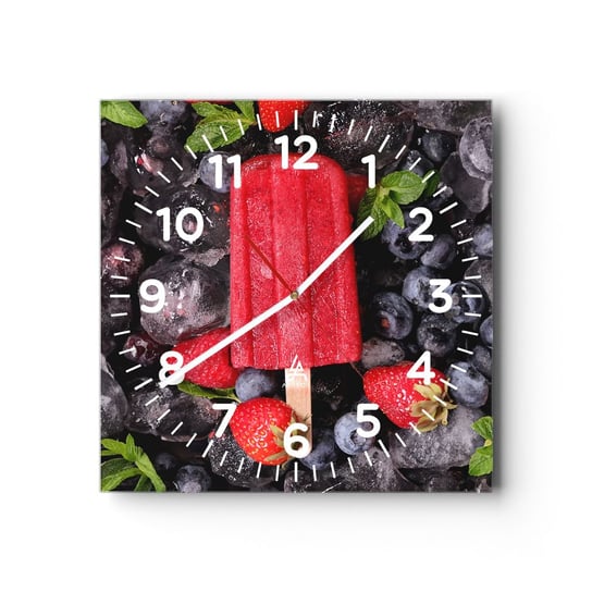 Zegar ścienny - Smak gorącego lata - 30x30cm - Lody Owoce Zdrowie - Kwadratowy zegar ścienny - Nowoczeny Stylowy Zegar do salonu do kuchni - Cichy i Modny zegar ARTTOR