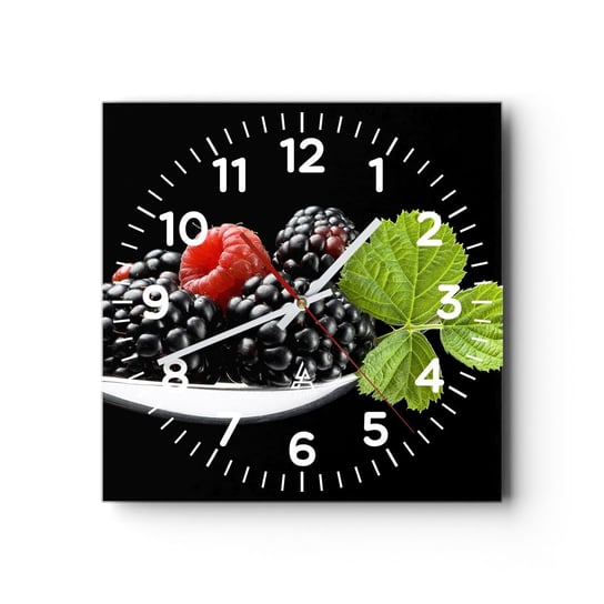 Zegar ścienny - Smak świeżości - 30x30cm - Owoce Jeżyna Malina - Kwadratowy zegar ścienny - Nowoczeny Stylowy Zegar do salonu do kuchni - Cichy i Modny zegar ARTTOR