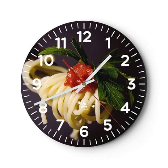 Zegar ścienny - Smakowity kęs - 30x30cm - Gastronomia Spaghetti Włochy - Okrągły zegar ścienny - Nowoczeny Stylowy Zegar do salonu do kuchni - Cichy i Modny zegar ARTTOR
