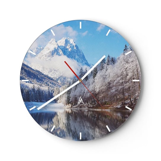 Zegar ścienny - Śnieżna straż - 30x30cm - Zima Krajobraz Góry - Okrągły zegar na szkle - Nowoczeny Stylowy Zegar do salonu do kuchni - Cichy i Modny zegar ARTTOR