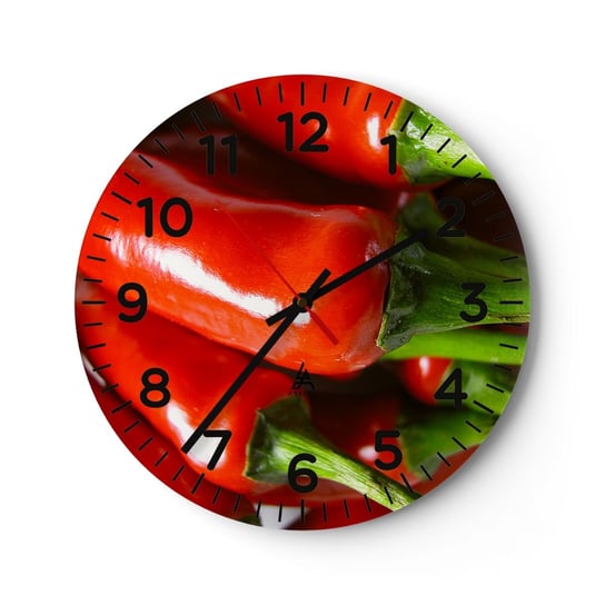 Zegar ścienny - Soczyste, błyszczące, gładkie - 30x30cm - Gastronomia Papryka Warzywa - Okrągły zegar ścienny - Nowoczeny Stylowy Zegar do salonu do kuchni - Cichy i Modny zegar ARTTOR