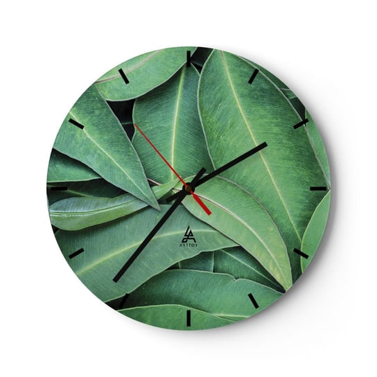 Zegar ścienny - Soczyste i świeże - 30x30cm - Liście Eukaliptus Natura - Okrągły zegar na szkle - Nowoczeny Stylowy Zegar do salonu do kuchni - Cichy i Modny zegar ARTTOR