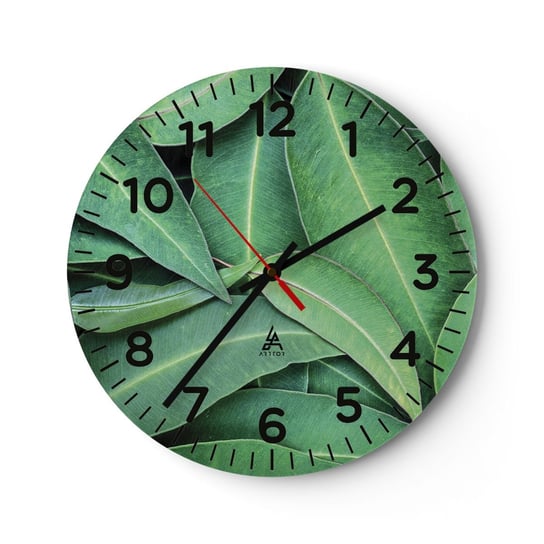 Zegar ścienny - Soczyste i świeże - 40x40cm - Liście Eukaliptus Natura - Okrągły zegar szklany - Nowoczeny Stylowy Zegar do salonu do kuchni - Cichy i Modny zegar ARTTOR