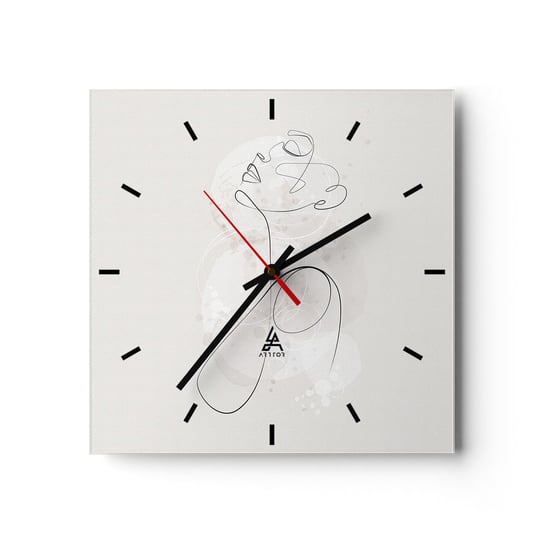 Zegar ścienny - Spirala piękna - 30x30cm - Grafika Kobieta Sztuka - Kwadratowy zegar na szkle - Nowoczeny Stylowy Zegar do salonu do kuchni - Cichy i Modny zegar ARTTOR