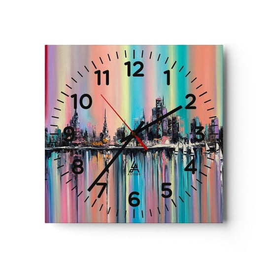 Zegar ścienny - Spłynąć światłem nocy - 40x40cm - Miasto Architektura Rzeka - Kwadratowy zegar szklany - Nowoczeny Stylowy Zegar do salonu do kuchni - Cichy i Modny zegar ARTTOR
