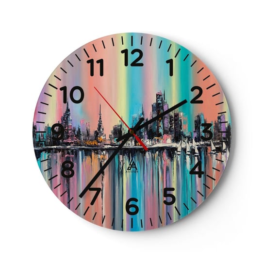 Zegar ścienny - Spłynąć światłem nocy - 40x40cm - Miasto Architektura Rzeka - Okrągły zegar szklany - Nowoczeny Stylowy Zegar do salonu do kuchni - Cichy i Modny zegar ARTTOR