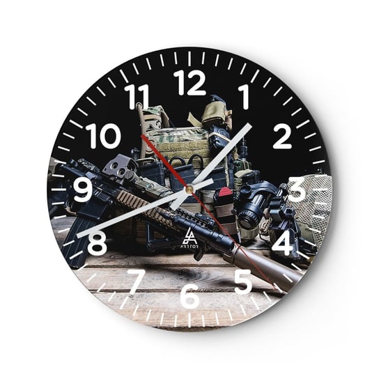 Zegar ścienny - Spocznij! - 30x30cm - Militaria Karabin Broń - Okrągły zegar ścienny - Nowoczeny Stylowy Zegar do salonu do kuchni - Cichy i Modny zegar ARTTOR