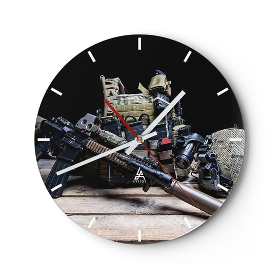 Zegar ścienny - Spocznij! - 40x40cm - Militaria Karabin Broń - Okrągły zegar ścienny - Nowoczeny Stylowy Zegar do salonu do kuchni - Cichy i Modny zegar ARTTOR