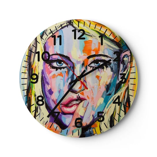 Zegar ścienny - Spójrz jej prosto w oczy - 30x30cm - Kobieta Portret Kobiety Dziewczyna - Okrągły zegar ścienny - Nowoczeny Stylowy Zegar do salonu do kuchni - Cichy i Modny zegar ARTTOR