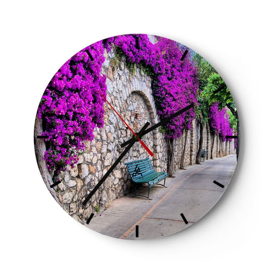 Zegar ścienny - Spotkajmy się jak najprędzej - 30x30cm - Miasto Kwiaty Włochy - Okrągły zegar na szkle - Nowoczeny Stylowy Zegar do salonu do kuchni - Cichy i Modny zegar ARTTOR