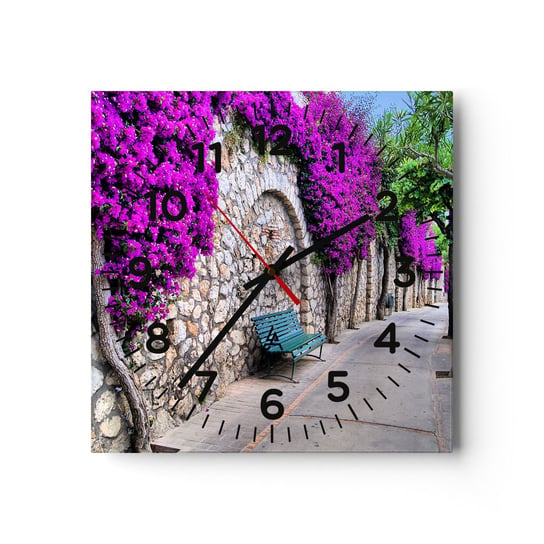 Zegar ścienny - Spotkajmy się jak najprędzej - 40x40cm - Miasto Kwiaty Włochy - Kwadratowy zegar szklany - Nowoczeny Stylowy Zegar do salonu do kuchni - Cichy i Modny zegar ARTTOR