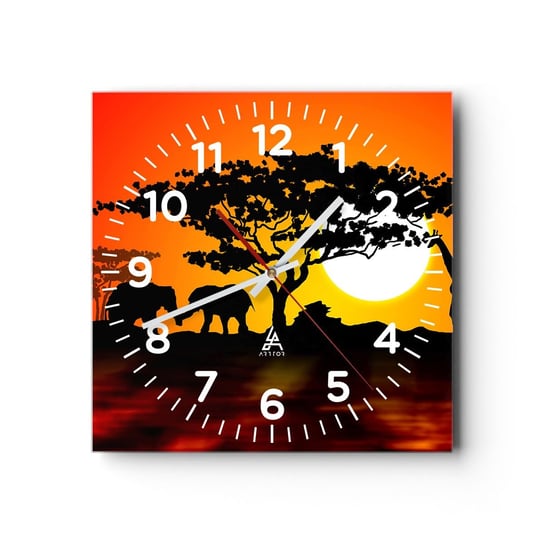 Zegar ścienny - Spotkanie na sawannie - 30x30cm - Zwierzęta Afryka Żyrafa - Kwadratowy zegar ścienny - Nowoczeny Stylowy Zegar do salonu do kuchni - Cichy i Modny zegar ARTTOR