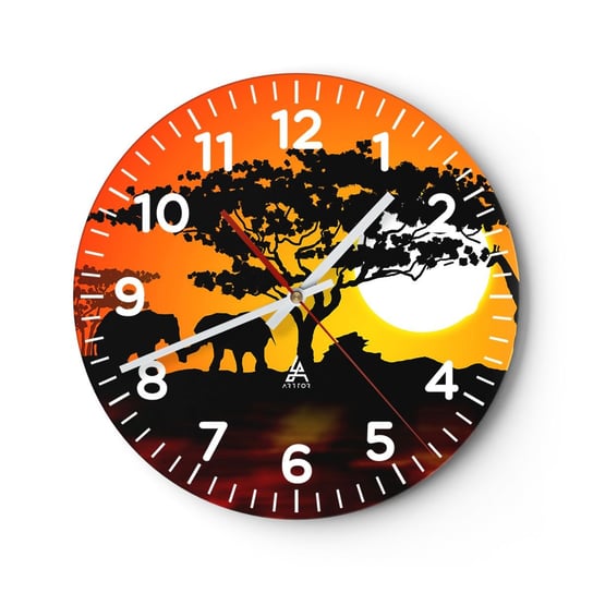 Zegar ścienny - Spotkanie na sawannie - 30x30cm - Zwierzęta Afryka Żyrafa - Okrągły zegar ścienny - Nowoczeny Stylowy Zegar do salonu do kuchni - Cichy i Modny zegar ARTTOR