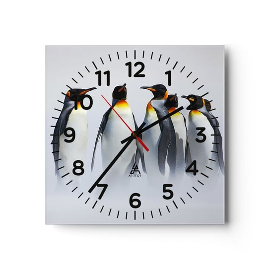 Zegar ścienny - Spotkanie w wieczorowych strojach - 30x30cm - Zwierzęta Pingwin Natura - Kwadratowy zegar ścienny - Nowoczeny Stylowy Zegar do salonu do kuchni - Cichy i Modny zegar ARTTOR