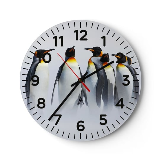 Zegar ścienny - Spotkanie w wieczorowych strojach - 40x40cm - Zwierzęta Pingwin Natura - Okrągły zegar szklany - Nowoczeny Stylowy Zegar do salonu do kuchni - Cichy i Modny zegar ARTTOR