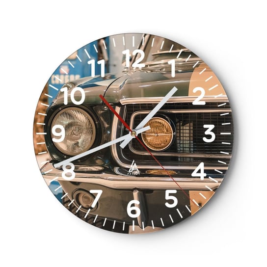 Zegar ścienny - Spotkanie z legendą - 30x30cm - Samochód Motoryzacja Oldchool - Okrągły zegar ścienny - Nowoczeny Stylowy Zegar do salonu do kuchni - Cichy i Modny zegar ARTTOR