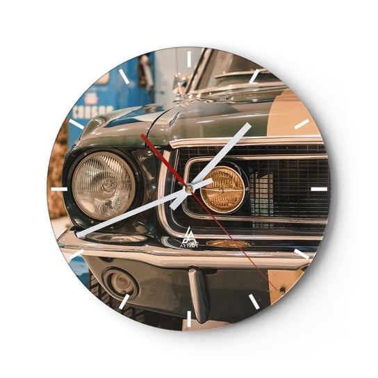 Zegar ścienny - Spotkanie z legendą - 40x40cm - Samochód Motoryzacja Oldchool - Okrągły zegar ścienny - Nowoczeny Stylowy Zegar do salonu do kuchni - Cichy i Modny zegar ARTTOR