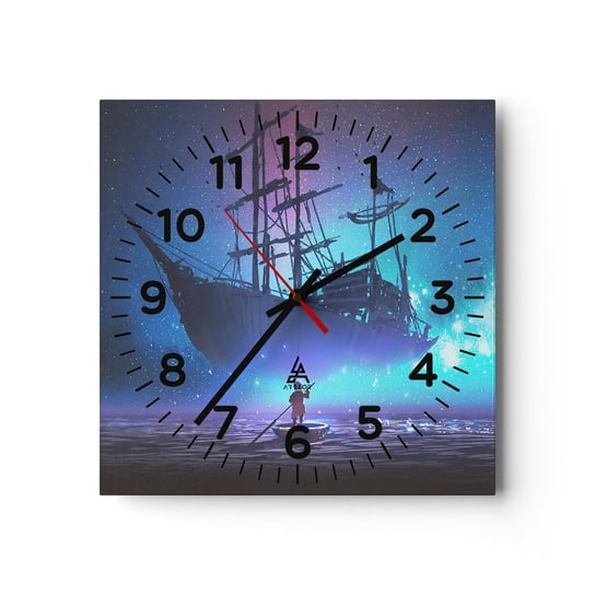 Zegar ścienny - Spotkanie z mitem morza - 30x30cm - Grafika Fantasy Statek Widmo - Kwadratowy zegar ścienny - Nowoczeny Stylowy Zegar do salonu do kuchni - Cichy i Modny zegar ARTTOR