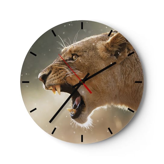Zegar ścienny - Spróbuj nie posłuchać - 30x30cm - Zwierzęta Lew Afryka - Okrągły zegar na szkle - Nowoczeny Stylowy Zegar do salonu do kuchni - Cichy i Modny zegar ARTTOR