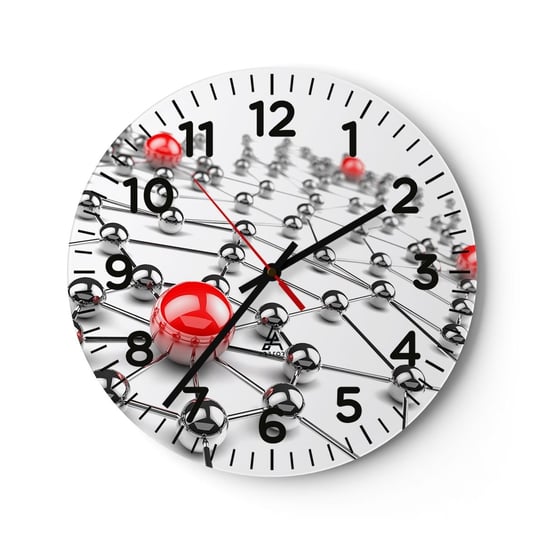 Zegar ścienny - Srebrzysta sieć - 30x30cm - Abstrakcja Metalowe Kule 3D - Okrągły zegar ścienny - Nowoczeny Stylowy Zegar do salonu do kuchni - Cichy i Modny zegar ARTTOR
