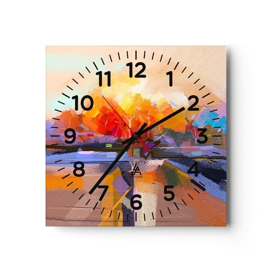 Zegar ścienny - Stała się jesień - 40x40cm - Krajobraz Sztuka Natura - Kwadratowy zegar szklany - Nowoczeny Stylowy Zegar do salonu do kuchni - Cichy i Modny zegar ARTTOR