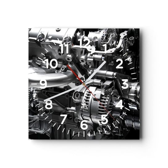 Zegar ścienny - Stalowy, piękny, silny - 40x40cm - Motoryzacja Silnik Samochodowy 3D - Kwadratowy zegar szklany - Nowoczeny Stylowy Zegar do salonu do kuchni - Cichy i Modny zegar ARTTOR