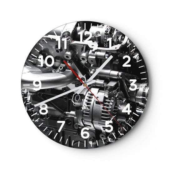 Zegar ścienny - Stalowy, piękny, silny - 40x40cm - Motoryzacja Silnik Samochodowy 3D - Okrągły zegar szklany - Nowoczeny Stylowy Zegar do salonu do kuchni - Cichy i Modny zegar ARTTOR