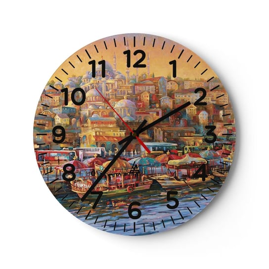 Zegar ścienny - Stambulska opowieść - 30x30cm - Architektura Miasto Stambuł - Okrągły zegar ścienny - Nowoczeny Stylowy Zegar do salonu do kuchni - Cichy i Modny zegar ARTTOR