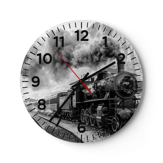 Zegar ścienny - Stoi na stacji… - 30x30cm - Kolej Lokomotywa Pociąg Pasażerski - Okrągły zegar ścienny - Nowoczeny Stylowy Zegar do salonu do kuchni - Cichy i Modny zegar ARTTOR