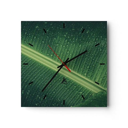 Zegar ścienny - Struktura zieleni - 30x30cm - Zielony Liść Roślina Tropikalna Sztuka - Kwadratowy zegar na szkle - Nowoczeny Stylowy Zegar do salonu do kuchni - Cichy i Modny zegar ARTTOR