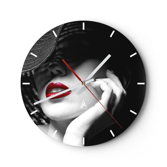 Zegar ścienny - Studium w szkarłacie - 40x40cm - Kobieta Czerwone Usta Moda - Okrągły zegar ścienny - Nowoczeny Stylowy Zegar do salonu do kuchni - Cichy i Modny zegar ARTTOR