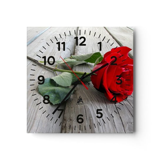 Zegar ścienny - Studium w szkarłacie - 40x40cm - Róża Miłość Kwiat - Kwadratowy zegar szklany - Nowoczeny Stylowy Zegar do salonu do kuchni - Cichy i Modny zegar ARTTOR ARTTOR