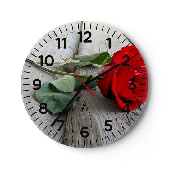 Zegar ścienny - Studium w szkarłacie - 40x40cm - Róża Miłość Kwiat - Okrągły zegar szklany - Nowoczeny Stylowy Zegar do salonu do kuchni - Cichy i Modny zegar ARTTOR ARTTOR
