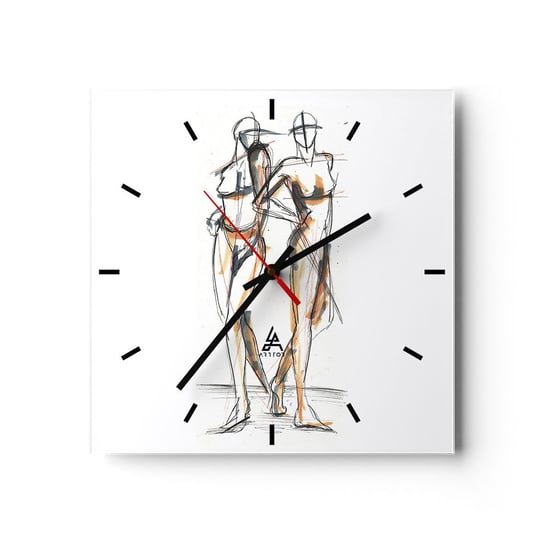 Zegar ścienny - Studium wdzięku - 30x30cm - Grafika Moda Sztuka Nowoczesna - Kwadratowy zegar na szkle - Nowoczeny Stylowy Zegar do salonu do kuchni - Cichy i Modny zegar ARTTOR