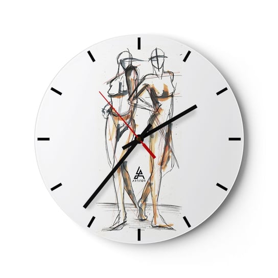 Zegar ścienny - Studium wdzięku - 30x30cm - Grafika Moda Sztuka Nowoczesna - Okrągły zegar na szkle - Nowoczeny Stylowy Zegar do salonu do kuchni - Cichy i Modny zegar ARTTOR