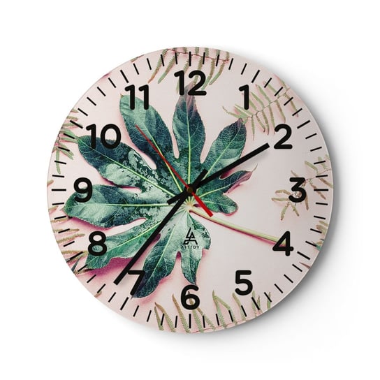 Zegar ścienny - Studium zieleni na różowym tle - 30x30cm - Roślina Tropikalna Liście Palmowe Liść Paproci - Okrągły zegar ścienny - Nowoczeny Stylowy Zegar do salonu do kuchni - Cichy i Modny zegar ARTTOR