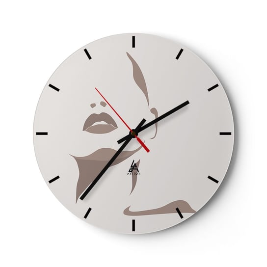 Zegar ścienny - Stworzona ze światła i cienia - 30x30cm - Twarz Kobiety Kobieta Sztuka - Okrągły zegar na szkle - Nowoczeny Stylowy Zegar do salonu do kuchni - Cichy i Modny zegar ARTTOR