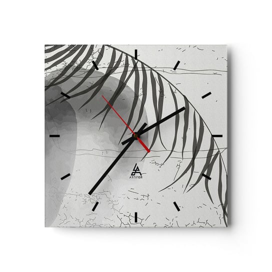 Zegar ścienny - Subtelna egzotyka natury - 30x30cm - Minimalizm Botaniczny Liść - Kwadratowy zegar na szkle - Nowoczeny Stylowy Zegar do salonu do kuchni - Cichy i Modny zegar ARTTOR