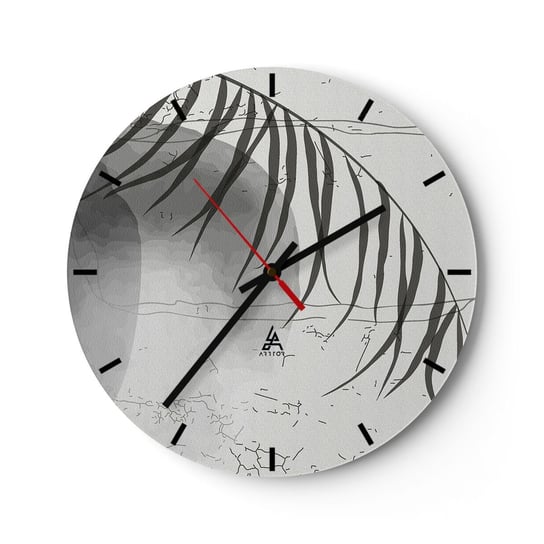 Zegar ścienny - Subtelna egzotyka natury - 30x30cm - Minimalizm Botaniczny Liść - Okrągły zegar na szkle - Nowoczeny Stylowy Zegar do salonu do kuchni - Cichy i Modny zegar ARTTOR