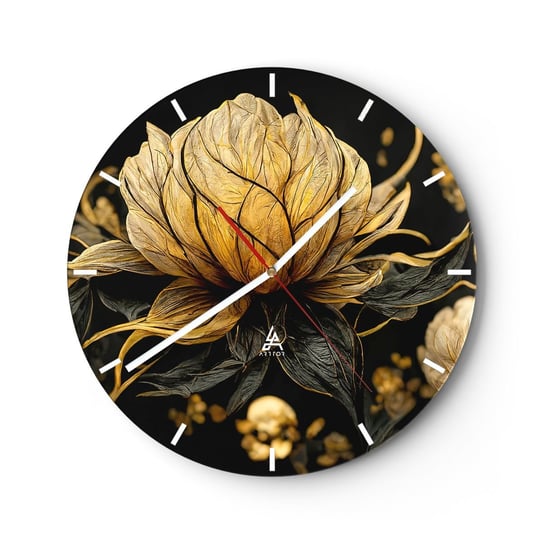 Zegar ścienny - Subtelna kruchość - 30x30cm - Kwiat Art Deco Glamour - Okrągły zegar na szkle - Nowoczeny Stylowy Zegar do salonu do kuchni - Cichy i Modny zegar ARTTOR