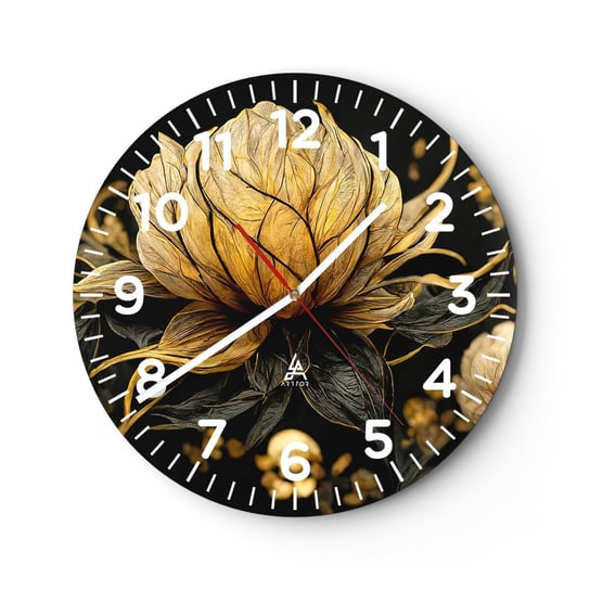 Zegar ścienny - Subtelna kruchość - 40x40cm - Kwiat Art Deco Glamour - Okrągły zegar szklany - Nowoczeny Stylowy Zegar do salonu do kuchni - Cichy i Modny zegar ARTTOR