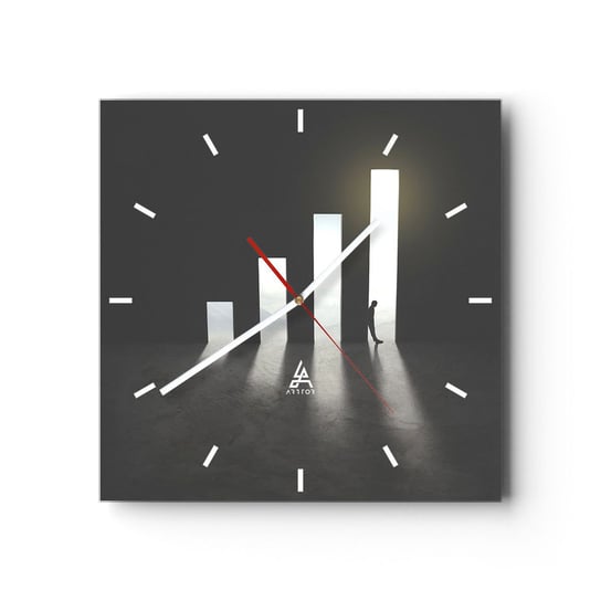 Zegar ścienny - Sukces – impresja - 30x30cm - Biznes Architektura Człowiek - Kwadratowy zegar na szkle - Nowoczeny Stylowy Zegar do salonu do kuchni - Cichy i Modny zegar ARTTOR