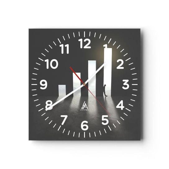 Zegar ścienny - Sukces – impresja - 30x30cm - Biznes Architektura Człowiek - Kwadratowy zegar ścienny - Nowoczeny Stylowy Zegar do salonu do kuchni - Cichy i Modny zegar ARTTOR