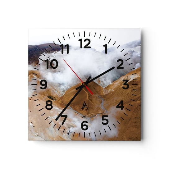 Zegar ścienny - Surowa uroda Islandii - 30x30cm - Krajobraz Wodospad Islandia - Kwadratowy zegar ścienny - Nowoczeny Stylowy Zegar do salonu do kuchni - Cichy i Modny zegar ARTTOR