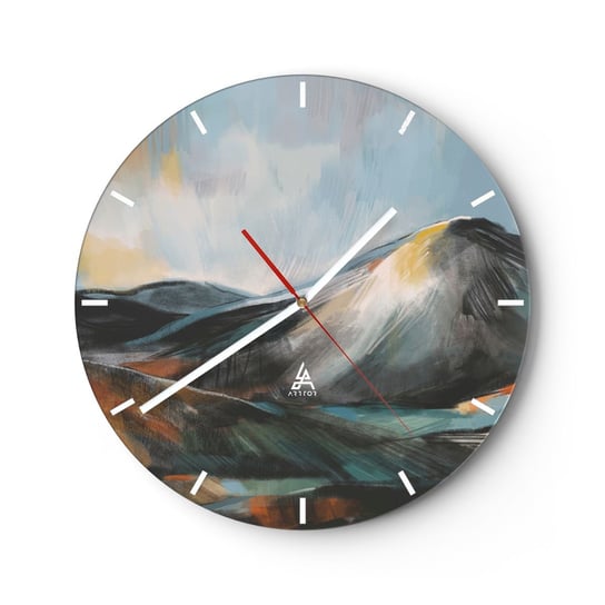 Zegar ścienny - Surowe i piękne - 30x30cm - Sztuka Góry Krajobraz - Okrągły zegar na szkle - Nowoczeny Stylowy Zegar do salonu do kuchni - Cichy i Modny zegar ARTTOR