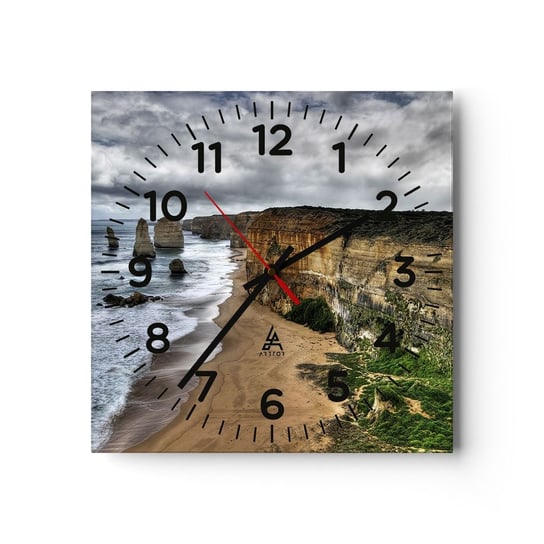 Zegar ścienny - Surowe piękno - 30x30cm - Plaża Morze Krajobraz - Kwadratowy zegar ścienny - Nowoczeny Stylowy Zegar do salonu do kuchni - Cichy i Modny zegar ARTTOR