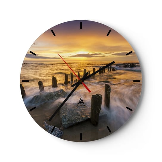Zegar ścienny - Surowe piękno Bałtyku - 30x30cm - Krajobraz Morze Bałtyckie Plaża - Okrągły zegar na szkle - Nowoczeny Stylowy Zegar do salonu do kuchni - Cichy i Modny zegar ARTTOR
